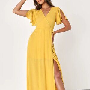 Lulus - Golden Yellow Wrap Maxi Dress - Size L
